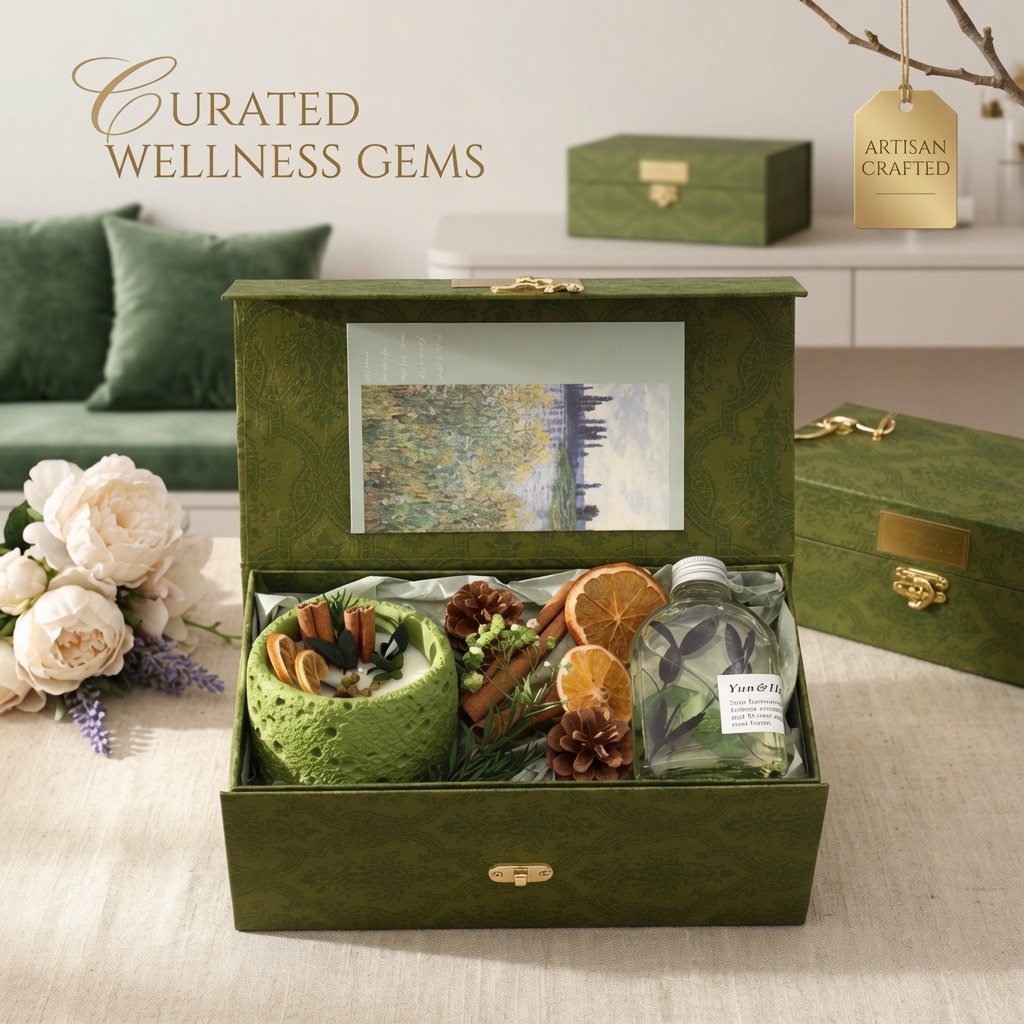 Vintage Green Aromatherapy Gift Box | Luxury Scented Candle & Diffuser Set for Home Fragrance